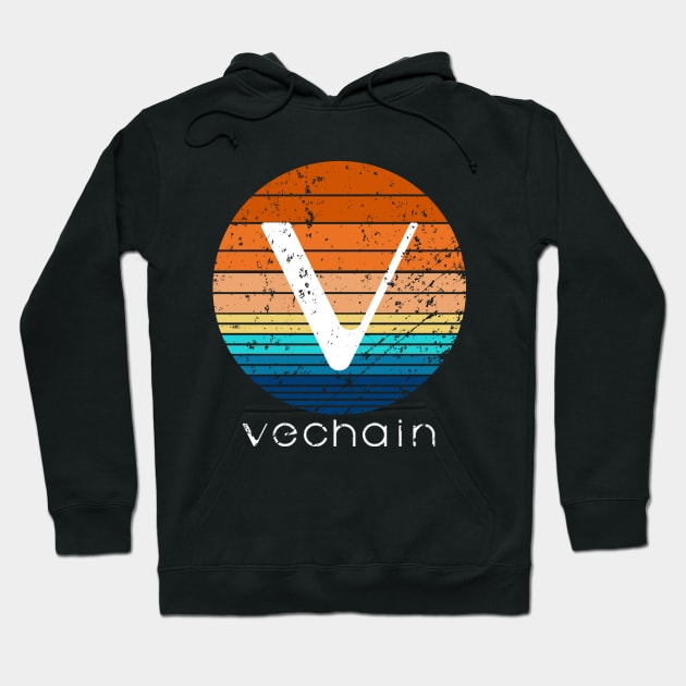 VeChain Cryptocurrency DeFi Crypto Vintage Sunset Hoodie by BitcoinSweatshirts